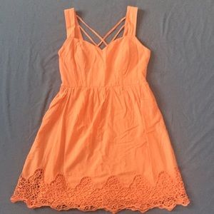 Whimsical orange, sweetheart neck dress